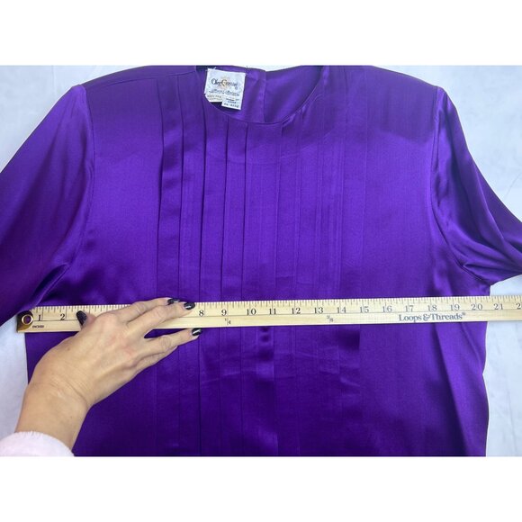 Vintage Oleg Cassini Women's Sz. 10 Purple Silk Pleated Back Blouse - Picture 8 of 10